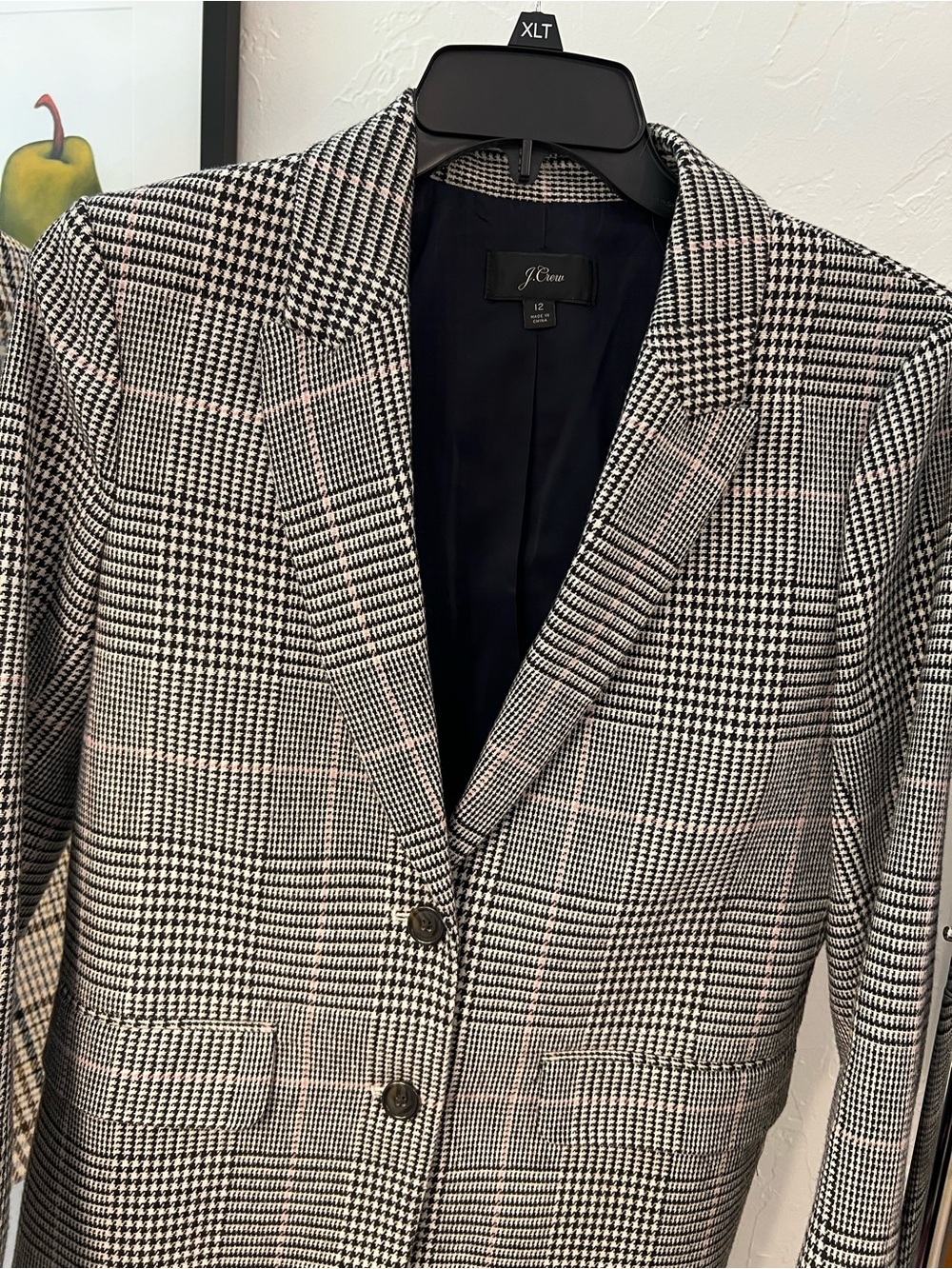 J. Crew Black & White Glen Plaid Boyfriend Blazer